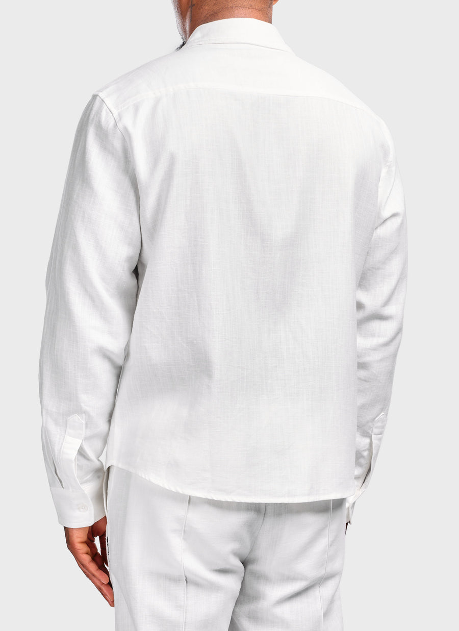 Linen Pocket Square Shirt - White