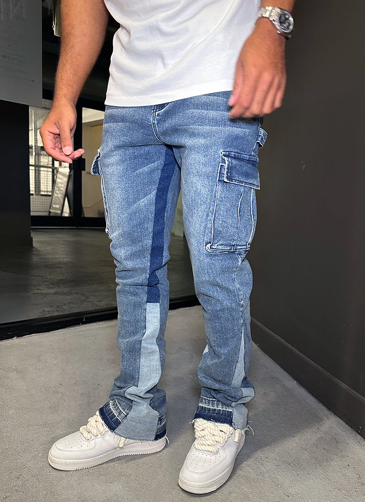 Vintage Flare Cargo Jeans - Blue