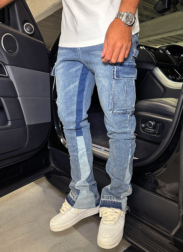 Vintage Flare Cargo Jeans - Blue