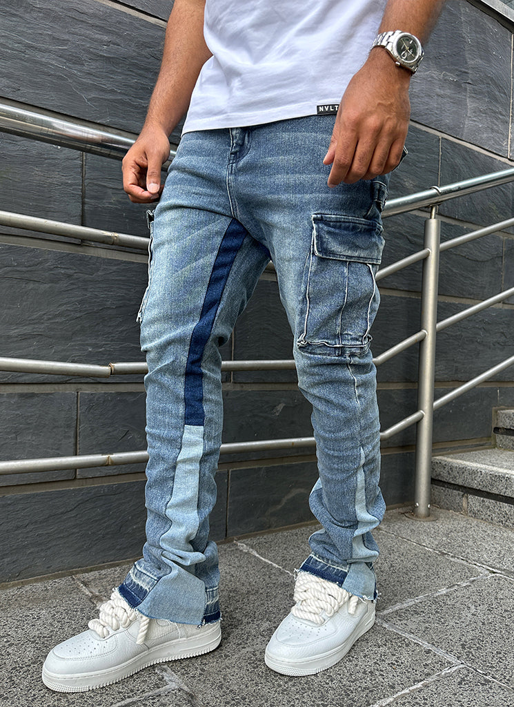 Vintage Flare Cargo Jeans - Blue