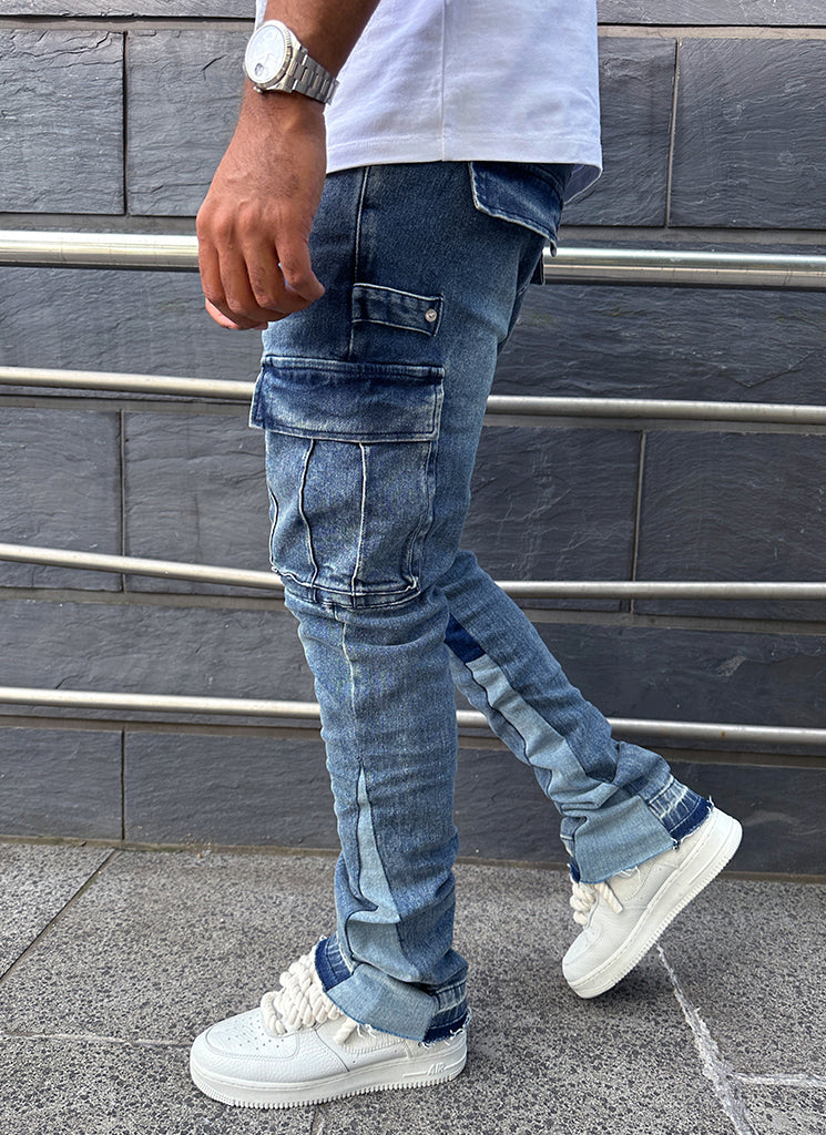 Vintage Flare Cargo Jeans - Blue