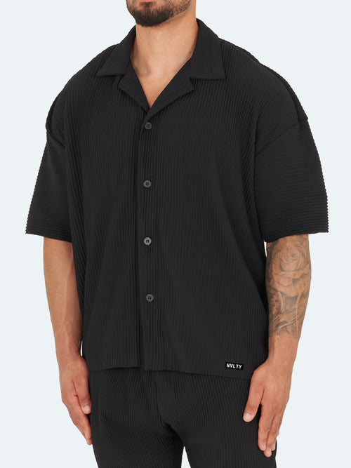 Pleated Drop Shoulder Shirt - Black