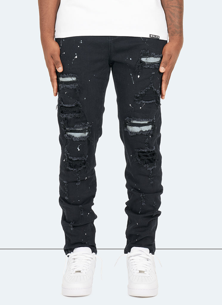 Repaired Paint Jeans - Black