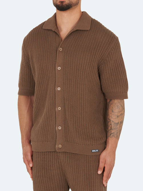 Crochet Knit Shirt - Brown