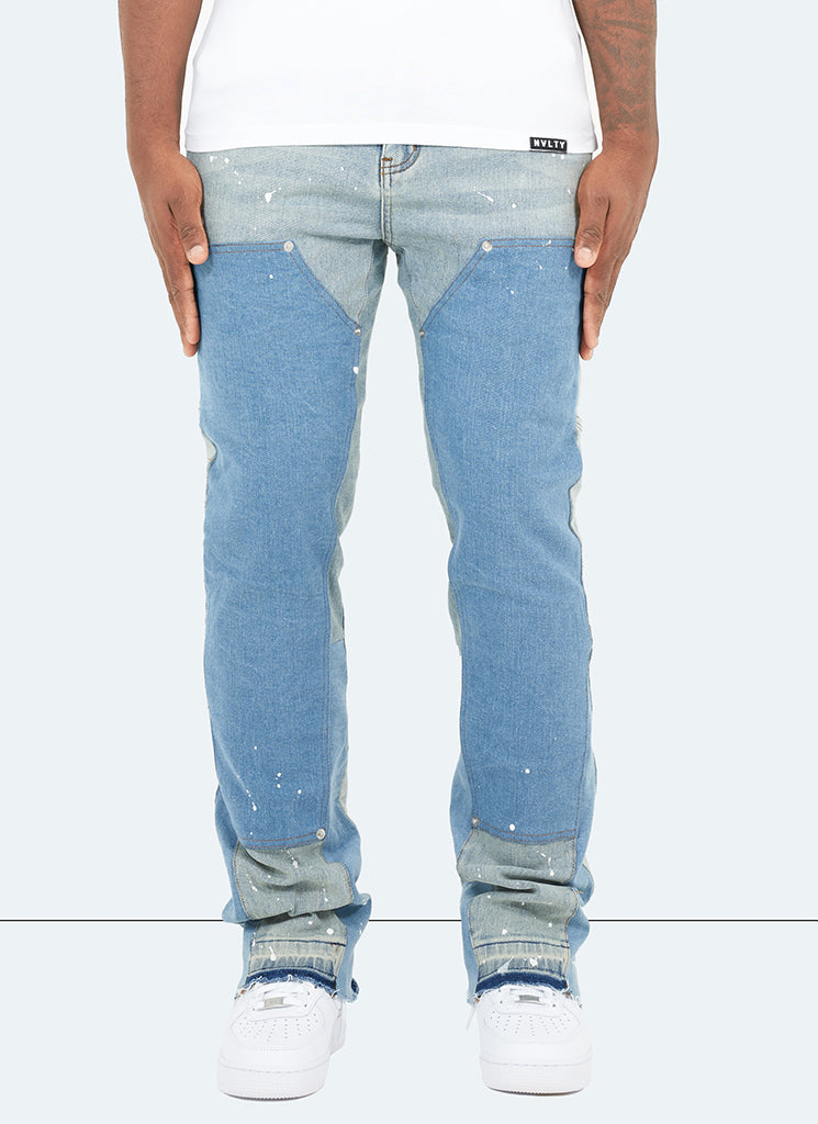 Vintage Flare Carpenter Paint Jeans - Blue