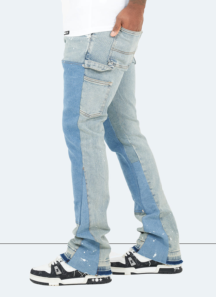 Vintage Flare Carpenter Paint Jeans - Blue