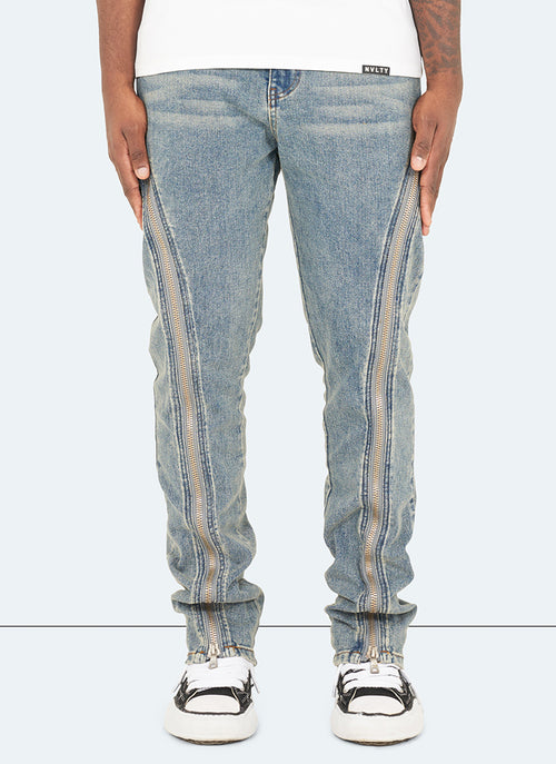 Vintage Flare Zipper Jeans - Blue