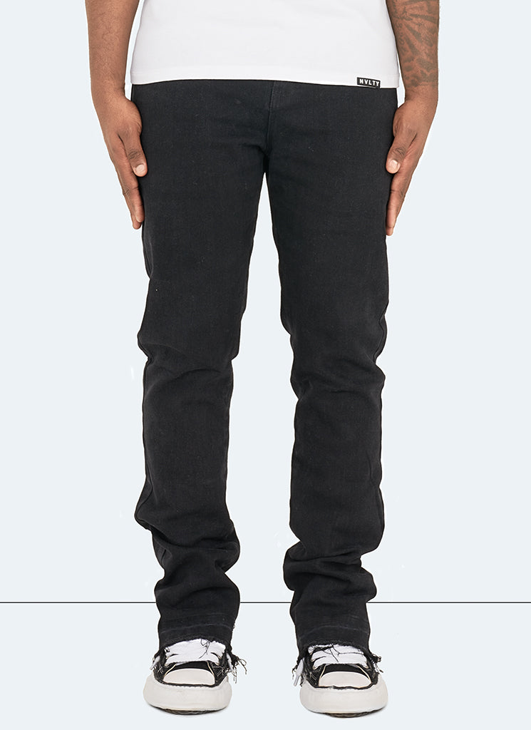 Vintage Flare Hem Zipper Jeans - Black