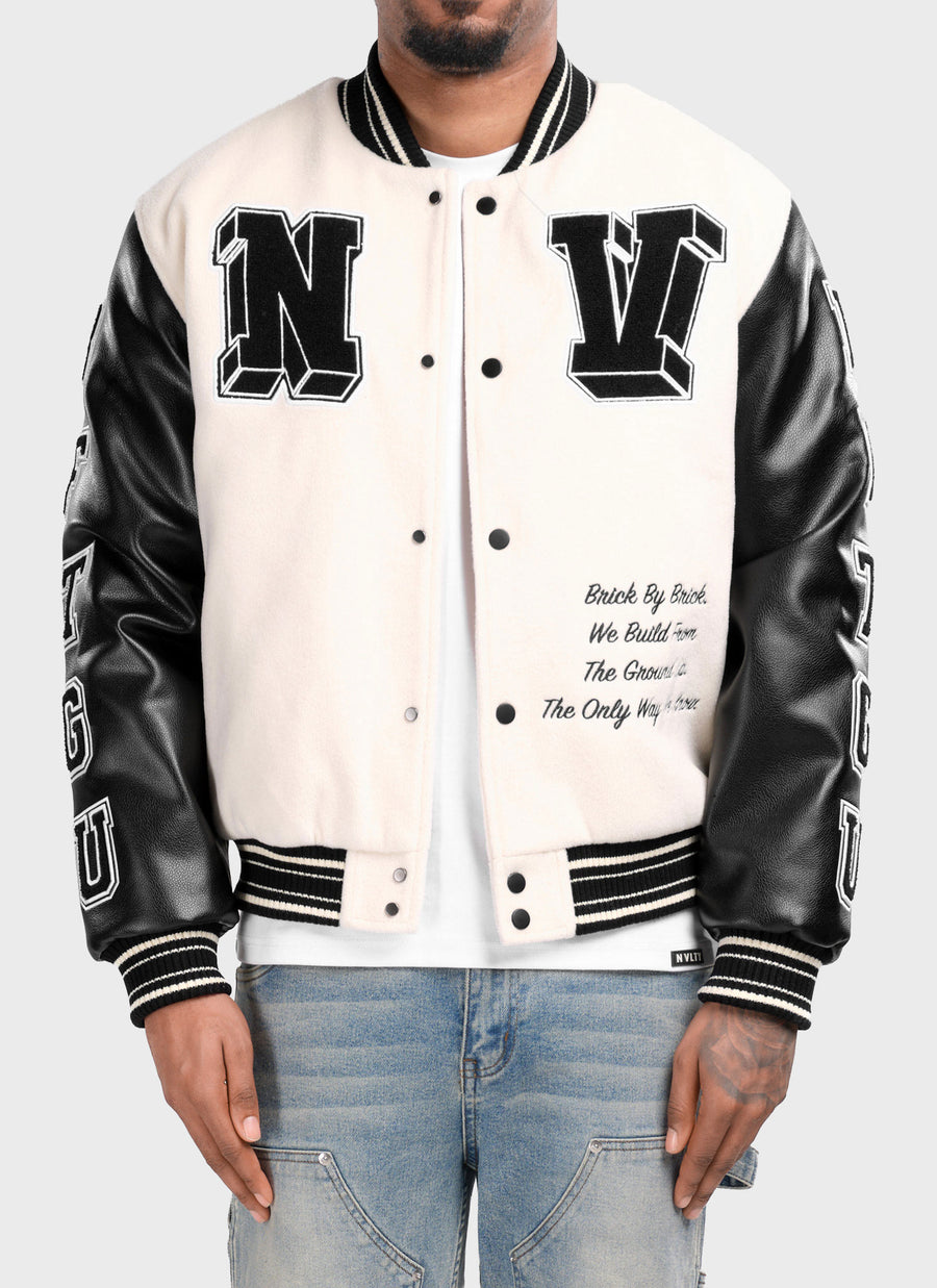 Built From The Ground Up Varsity Jacket - Ivory