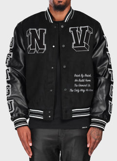 Built From The Ground Up Varsity Jacket - Black