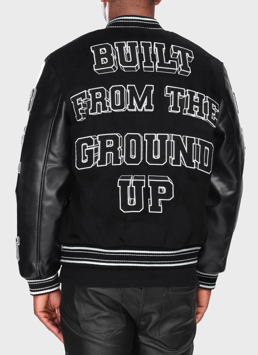 Built From The Ground Up Varsity Jacket - Black