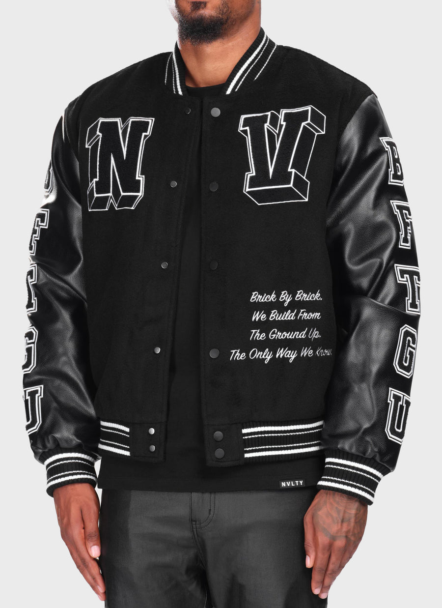 Built From The Ground Up Varsity Jacket - Black