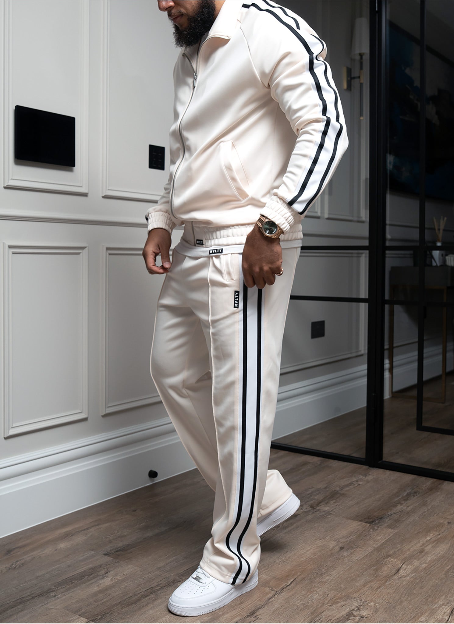 Panelled Luxe Track Pants - Ivory
