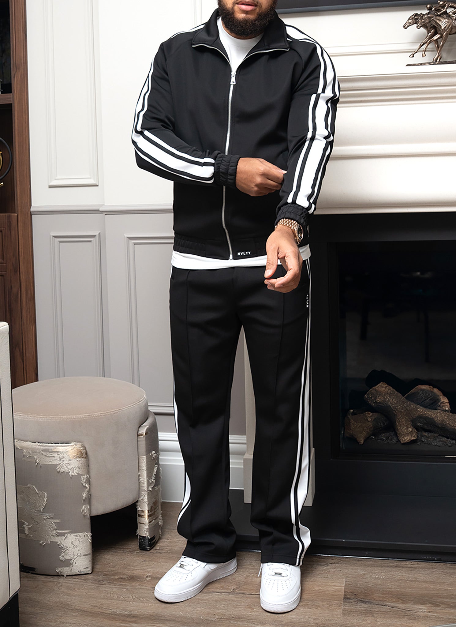 Panelled Luxe Track Pants - Black