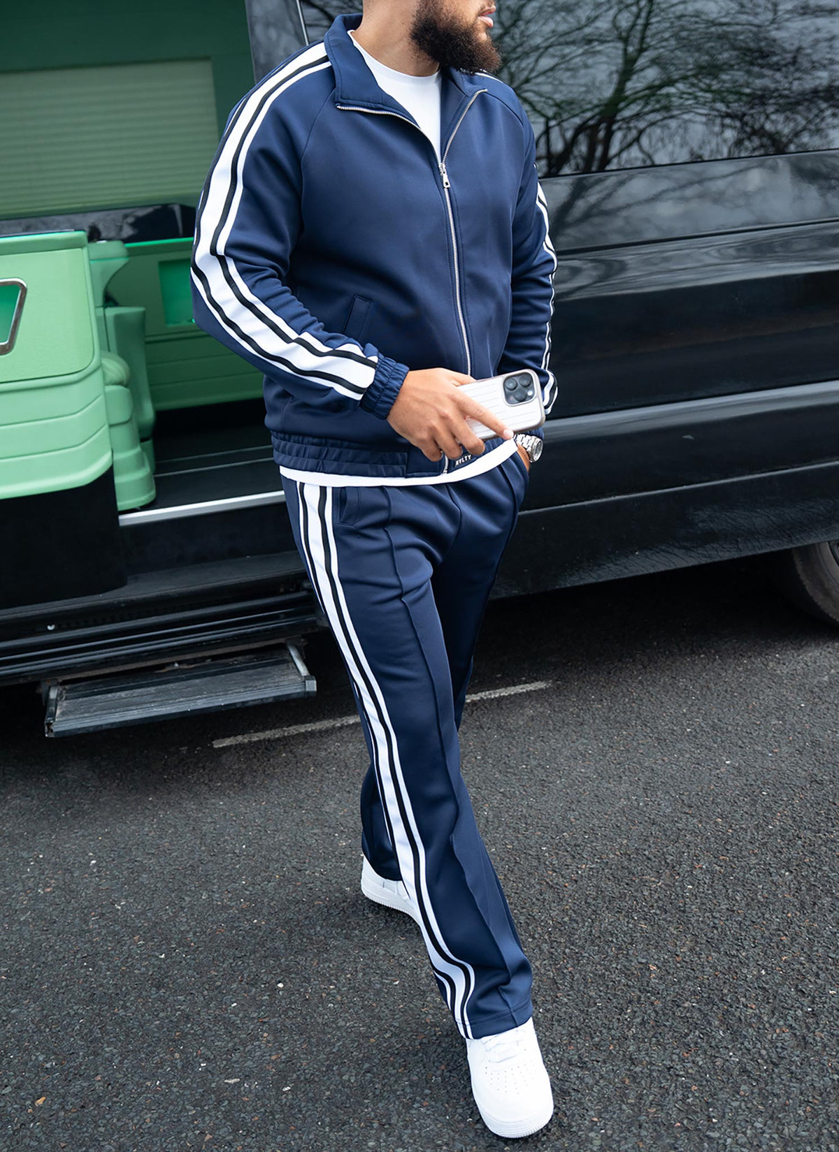 Panelled Luxe Track Pants - Navy