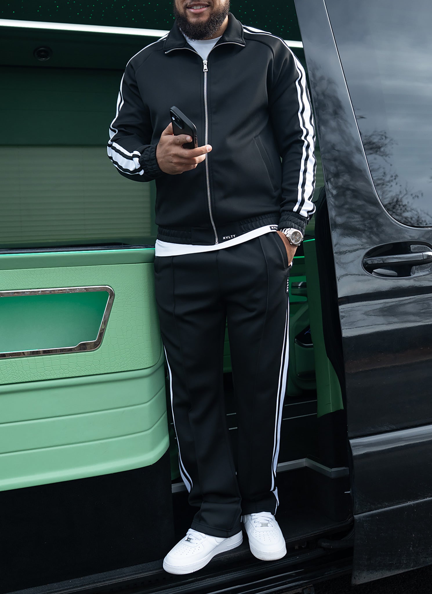 Panelled Luxe Track Jacket - Black