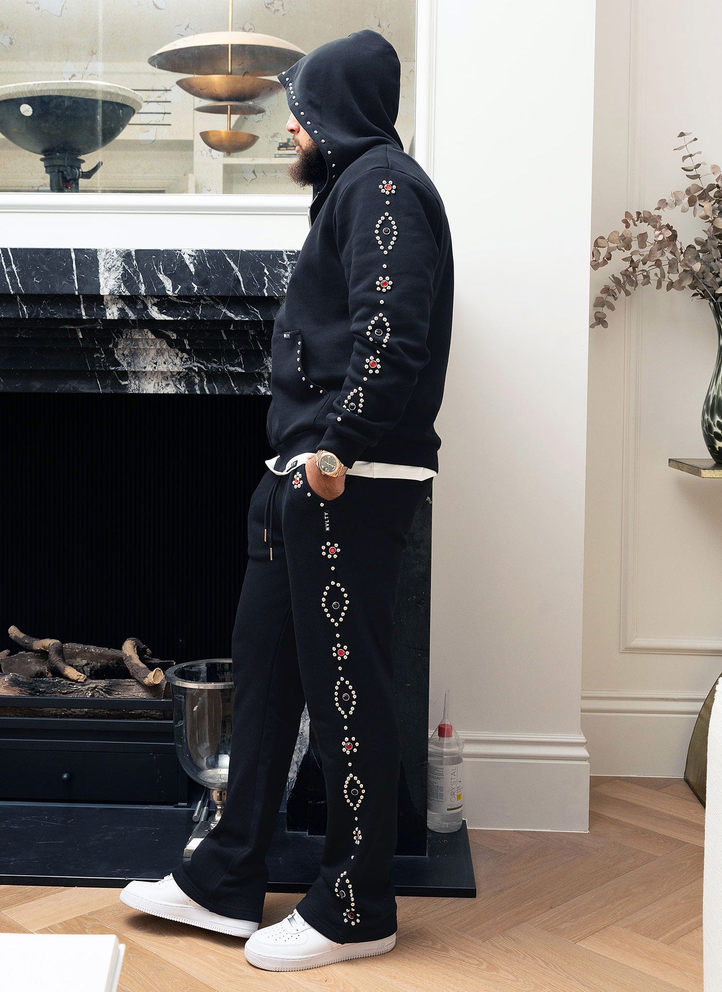 Vintage Studded Flare Joggers - Black