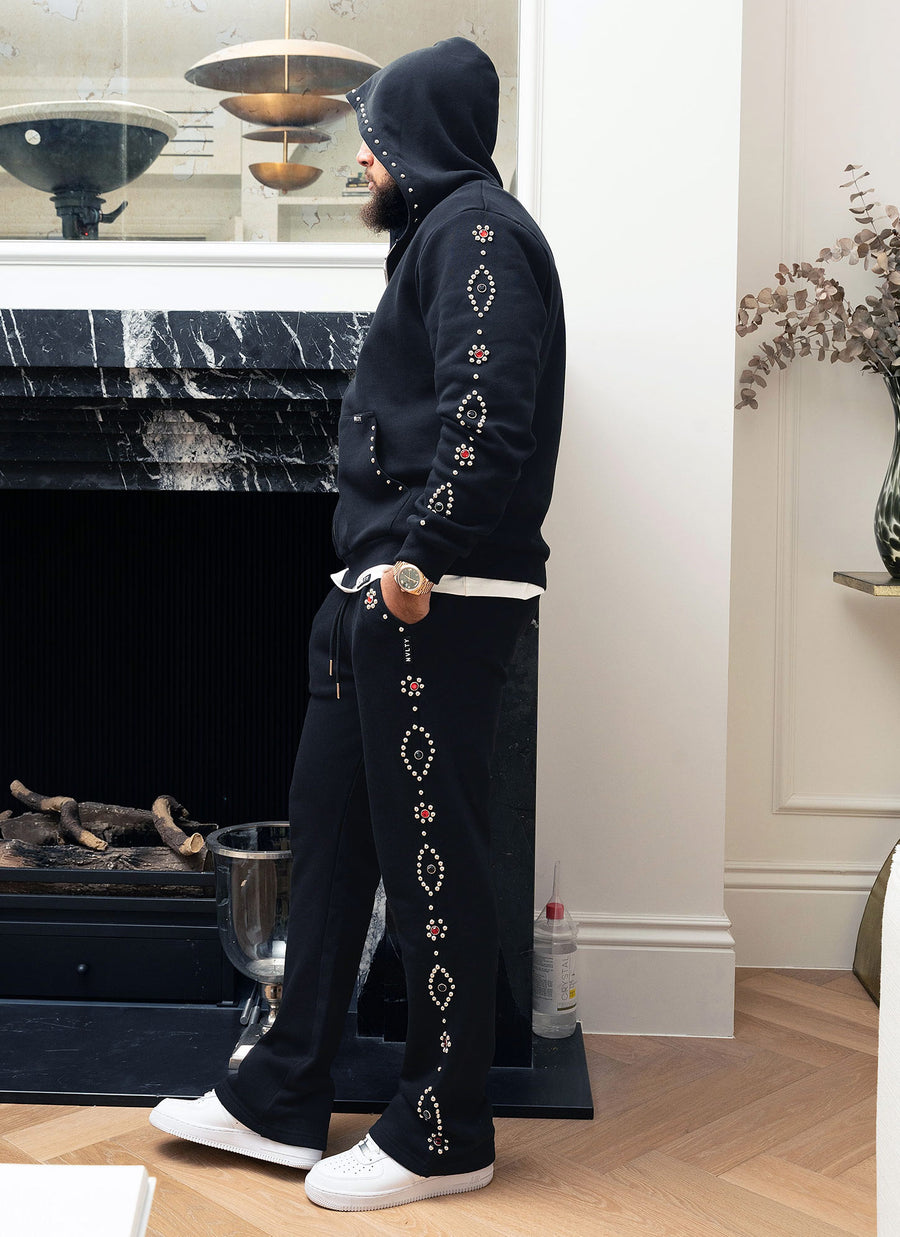 Vintage Studded Zip Hoodie - Black