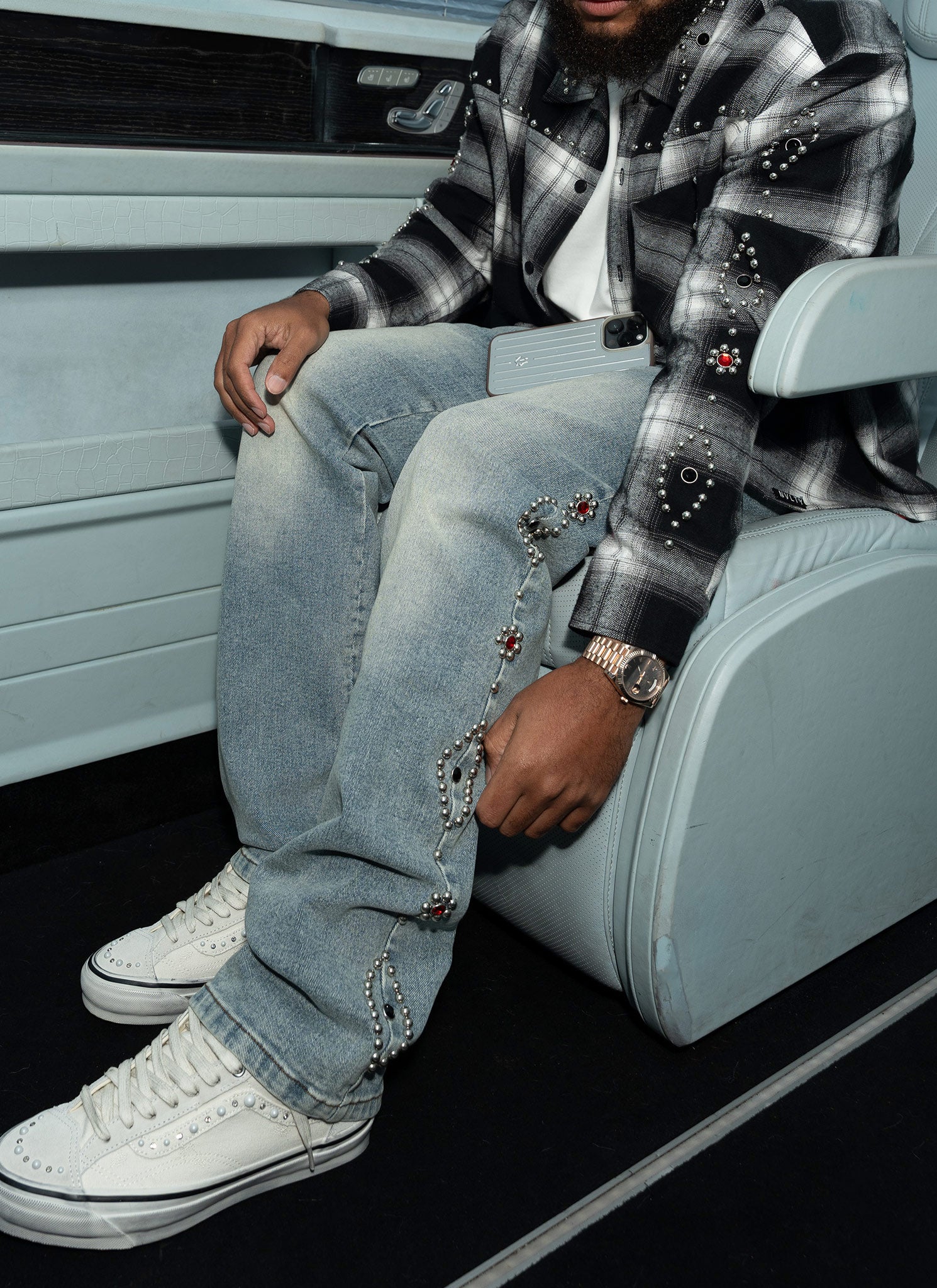 Vintage Studded Jeans - Blue