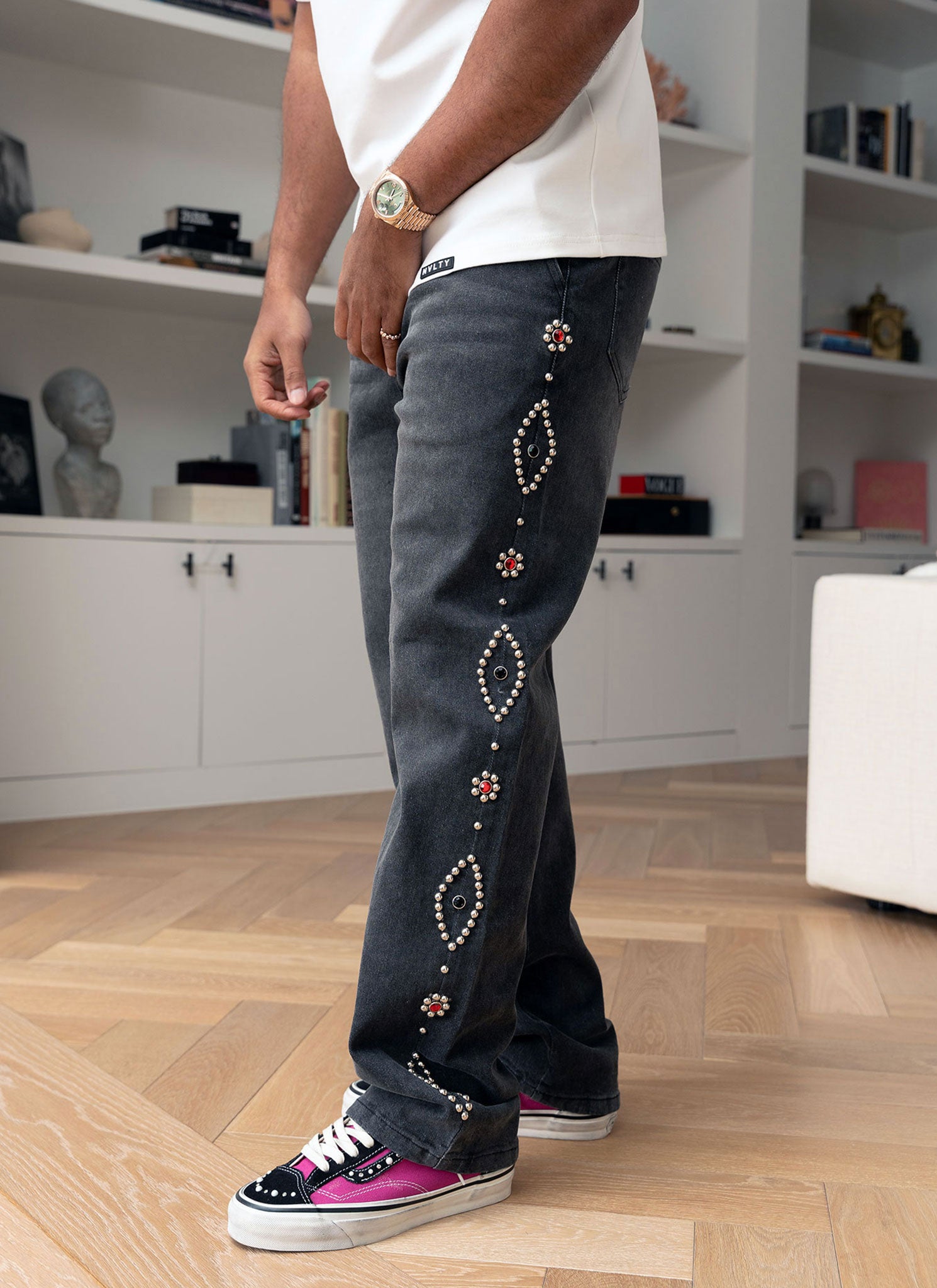 Vintage Studded Jeans - Grey