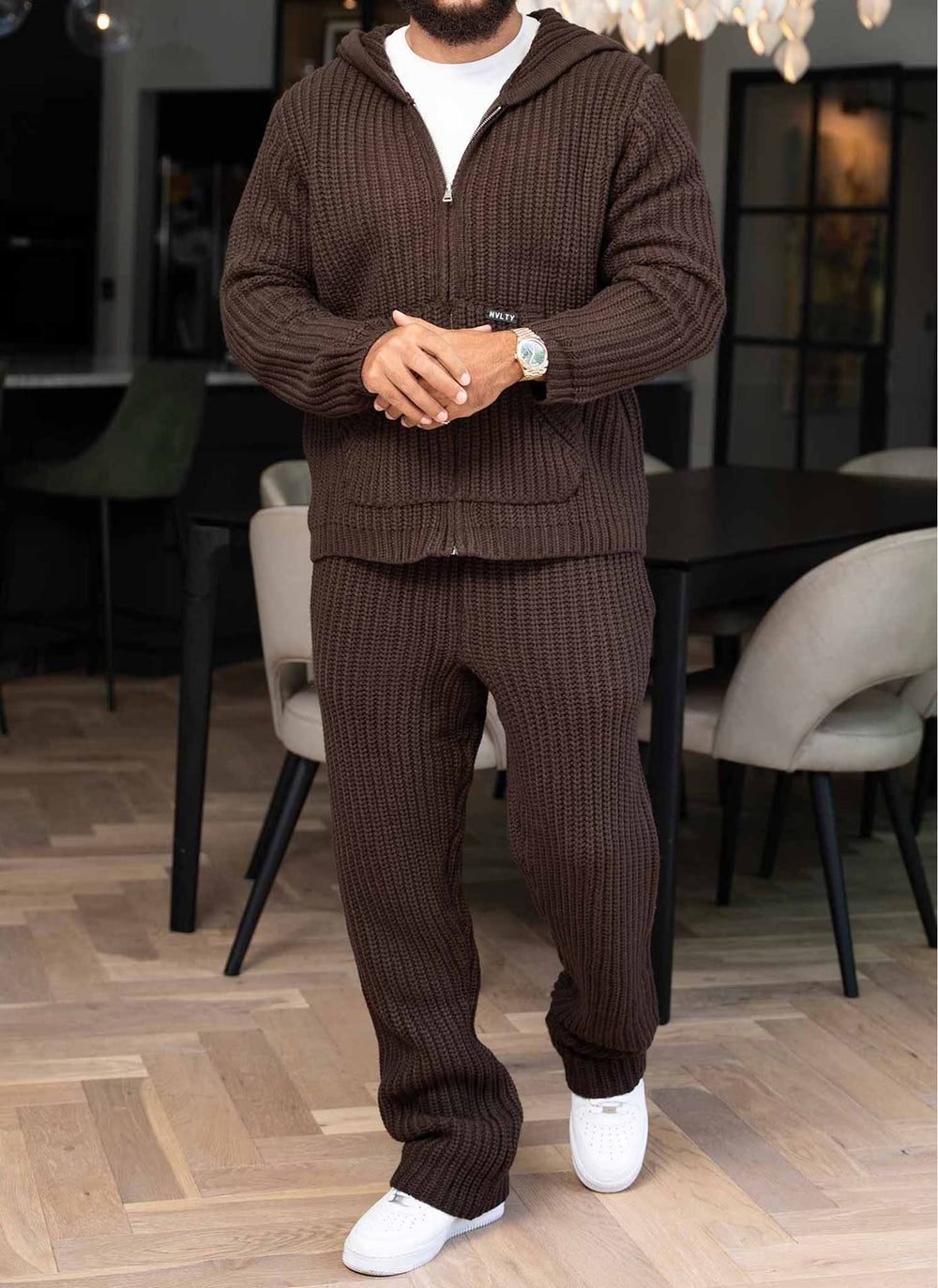 Heavyweight Knitted Joggers - Brown