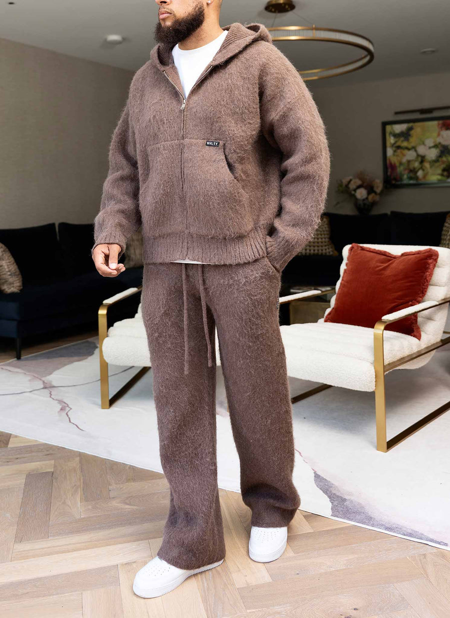 Mohair Zip Hoodie - Brown