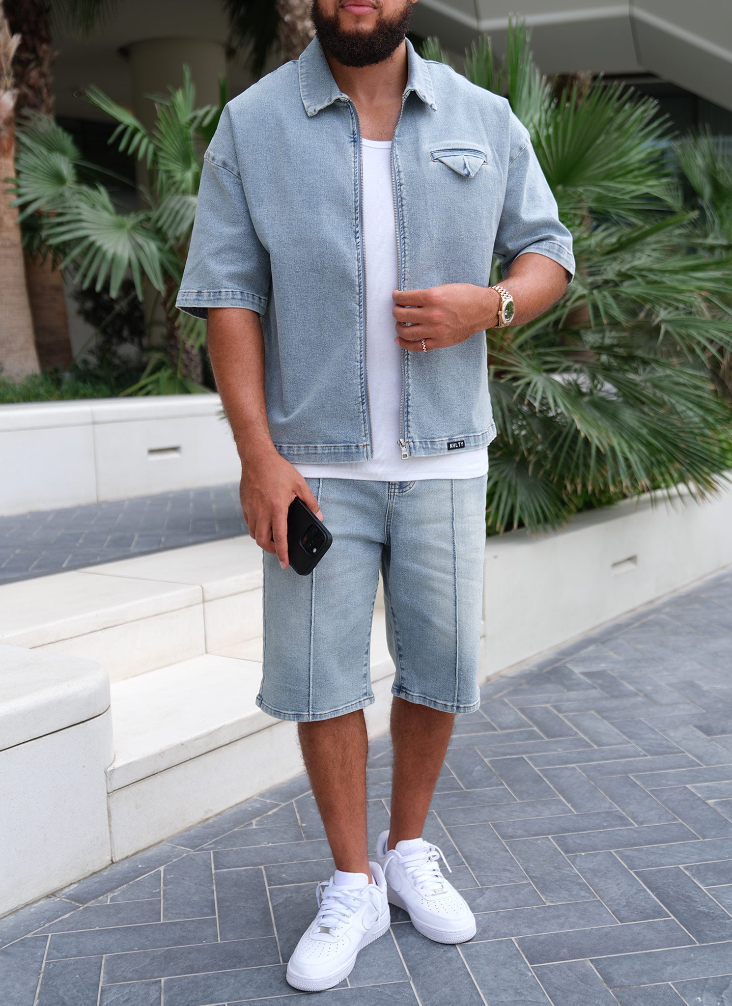 Vintage Pleat Denim Shorts - Blue