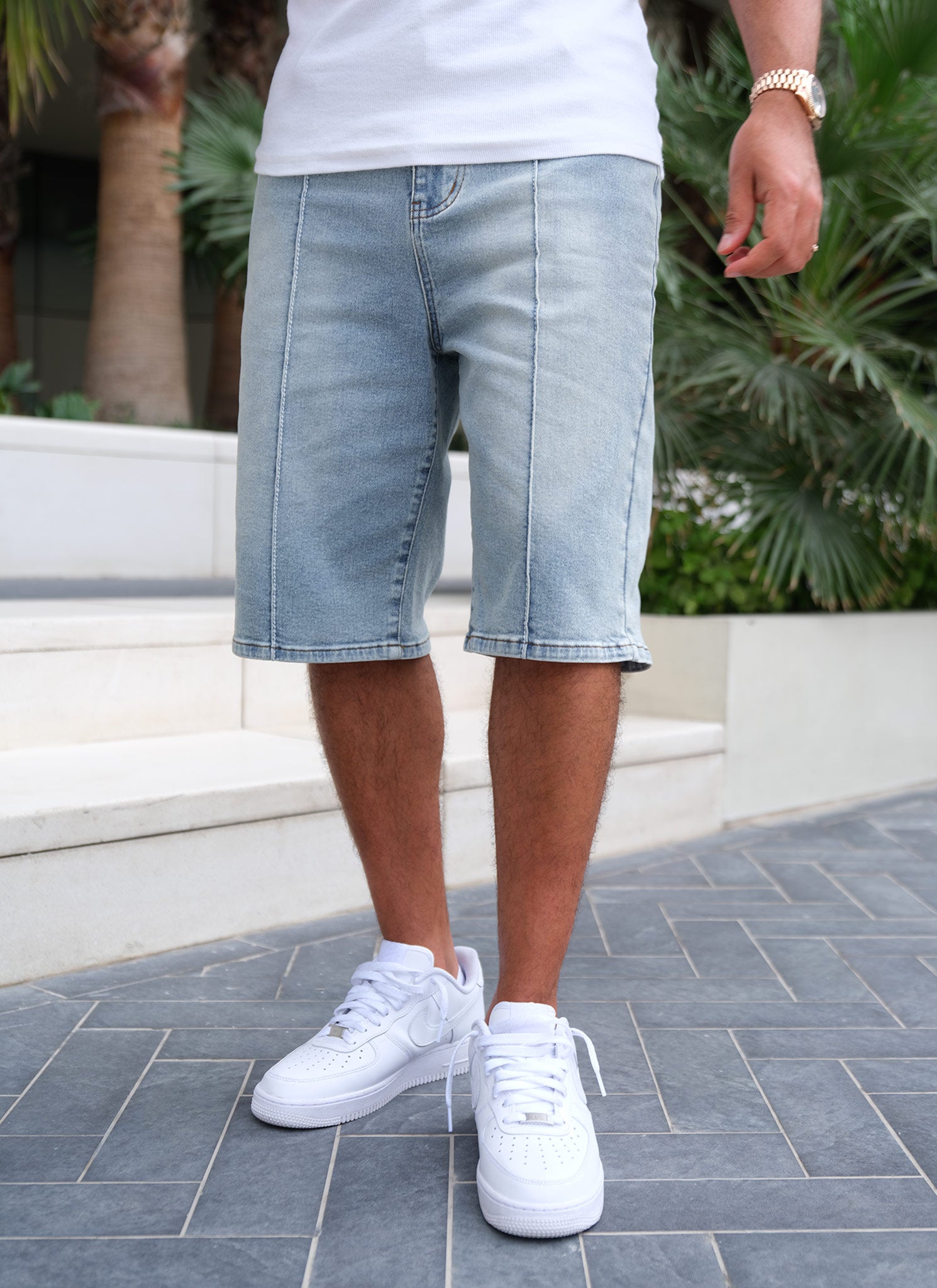 Vintage Pleat Denim Shorts - Blue