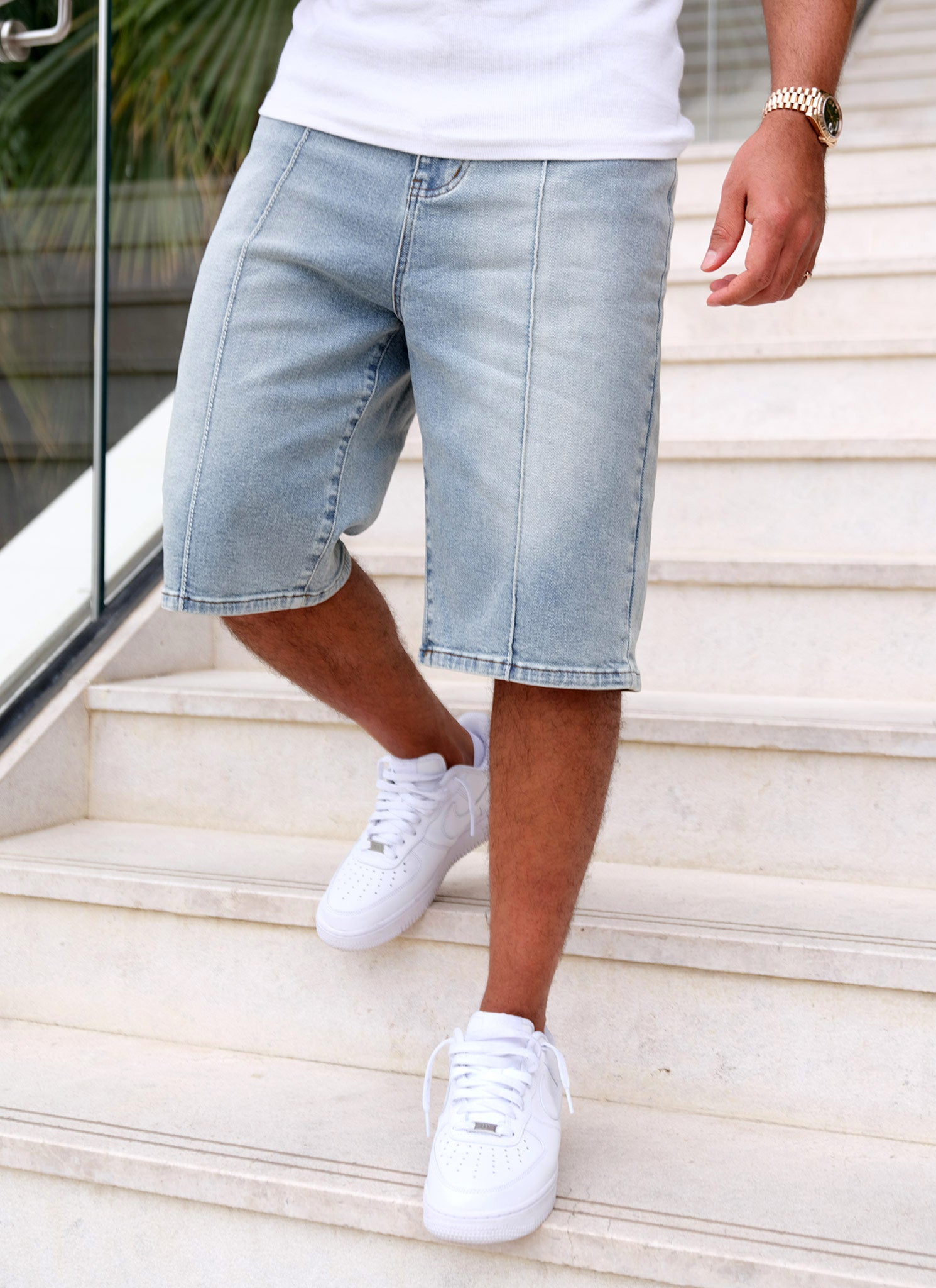 Vintage Pleat Denim Shorts - Blue