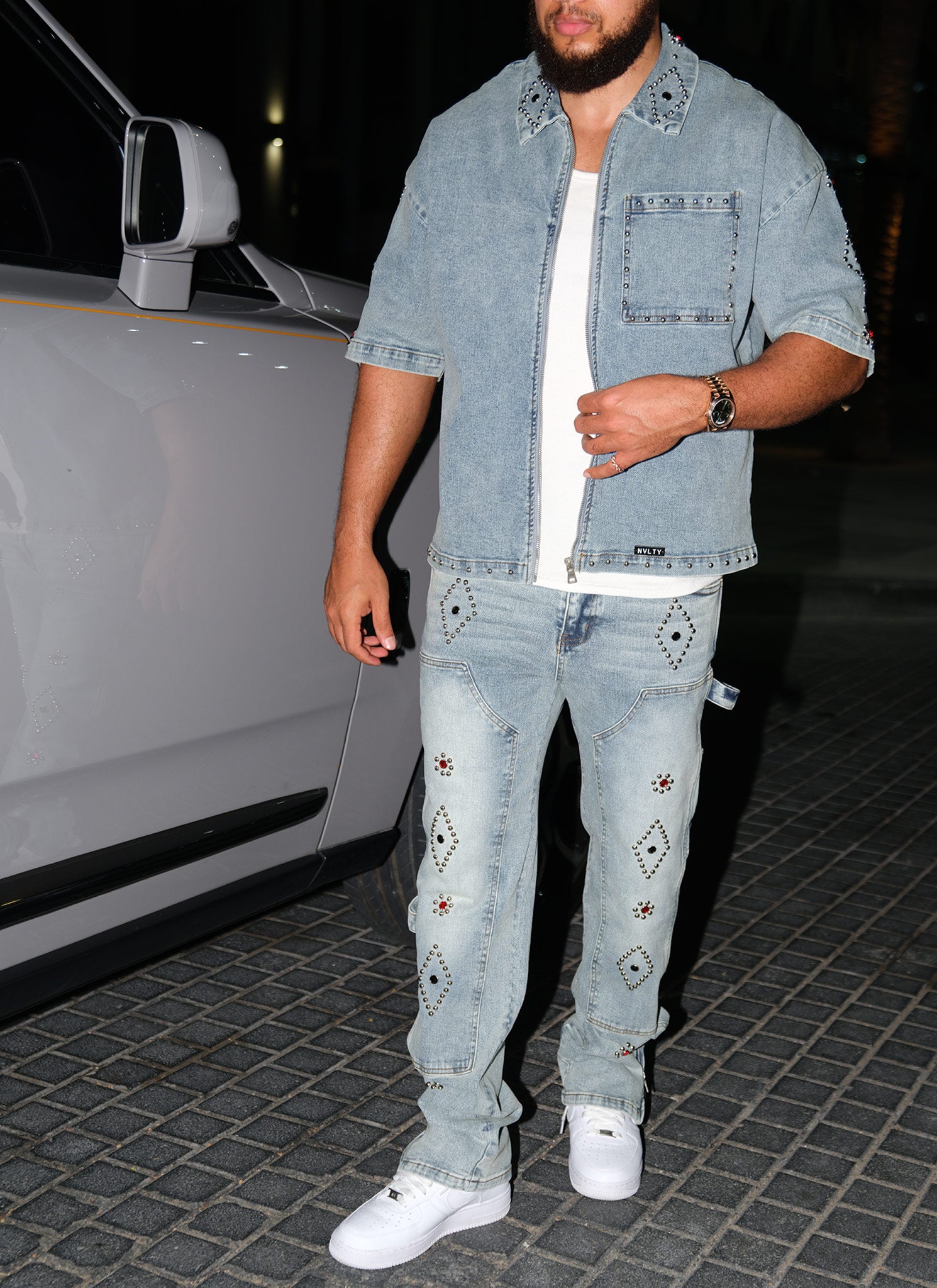 Vintage Studded Denim Shirt - Blue