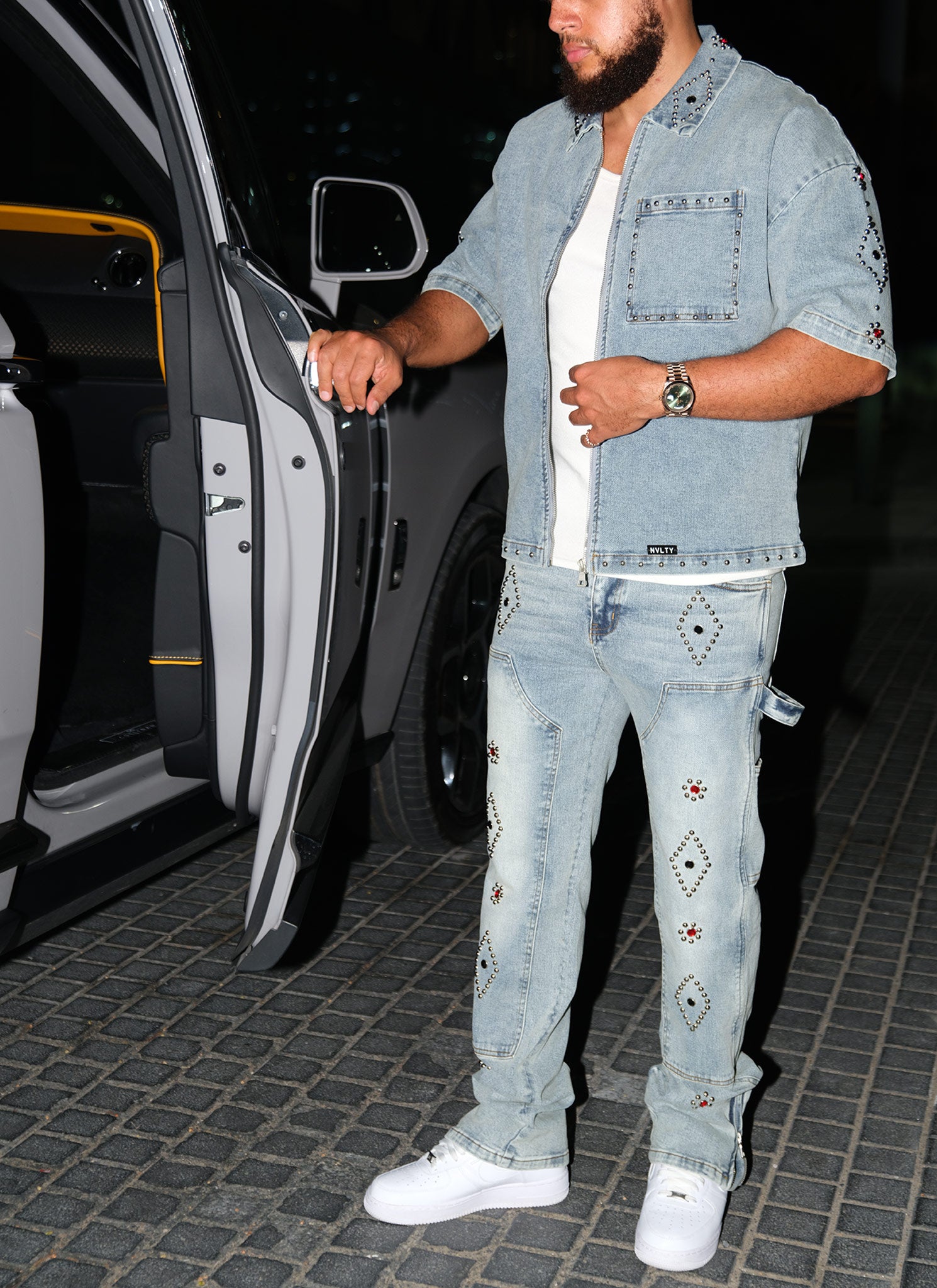 Vintage Studded Denim Shirt - Blue