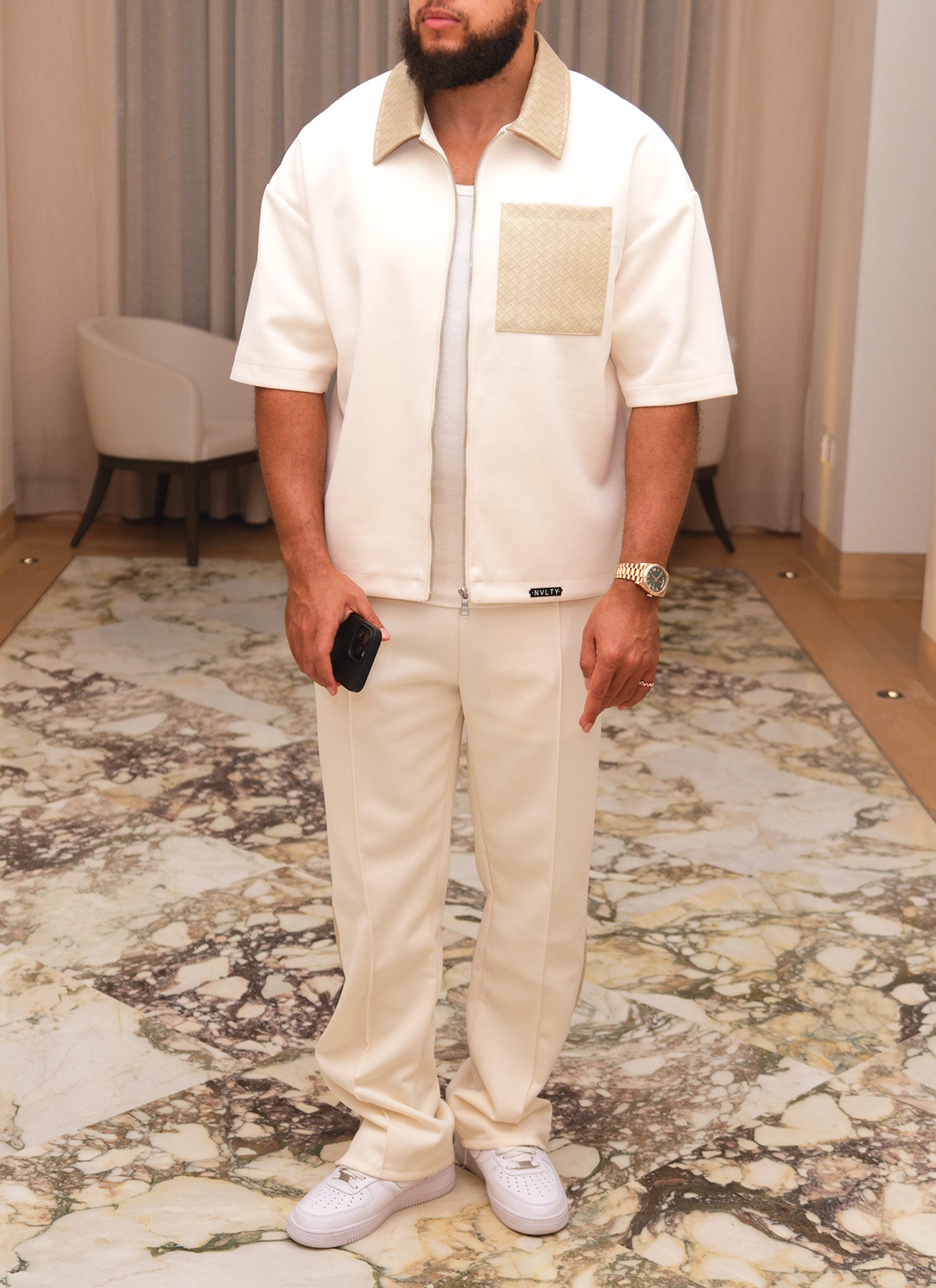 Twill Interlock Pleat Pants - Ivory