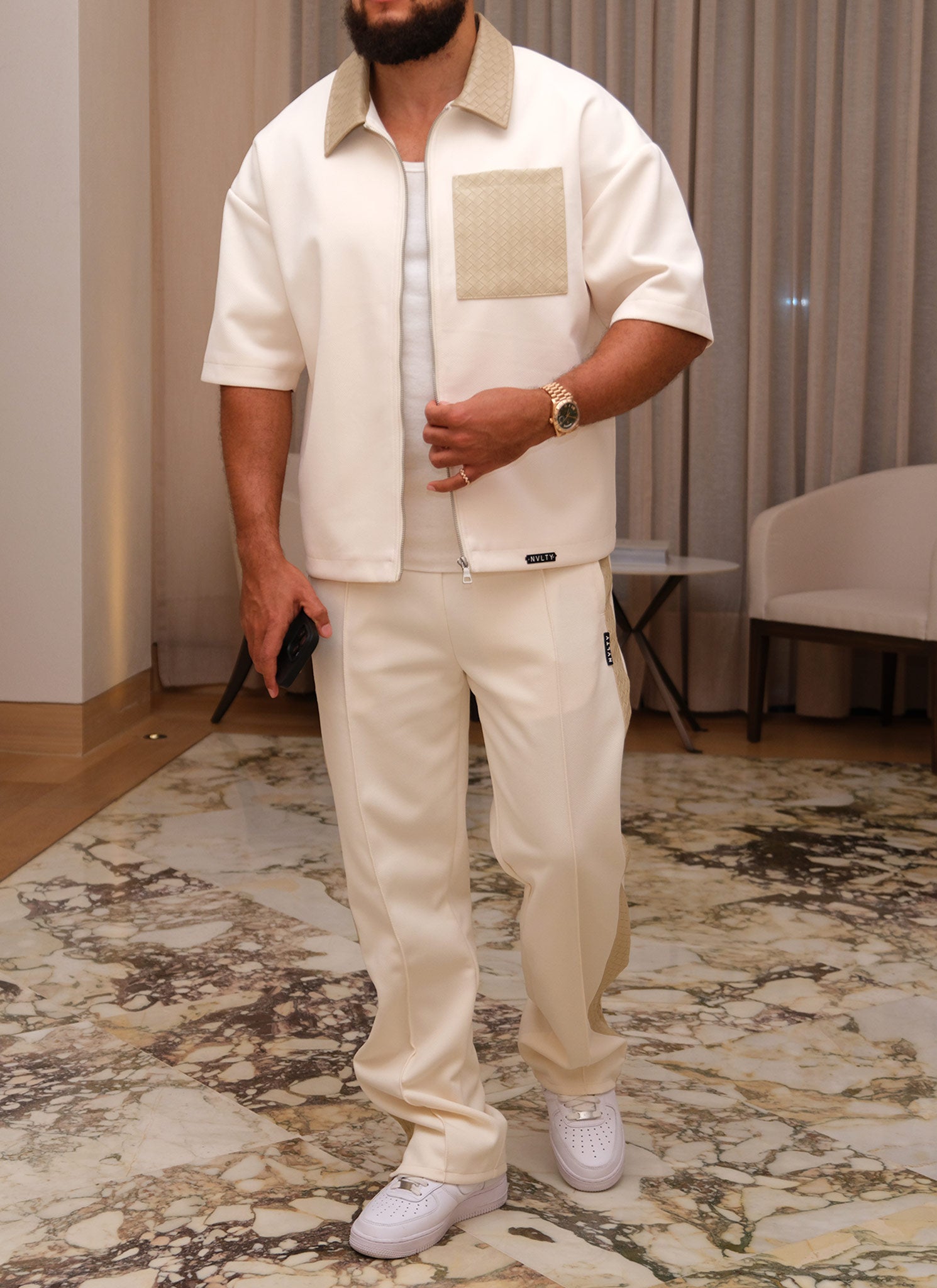 Twill Interlock Pleat Pants - Ivory