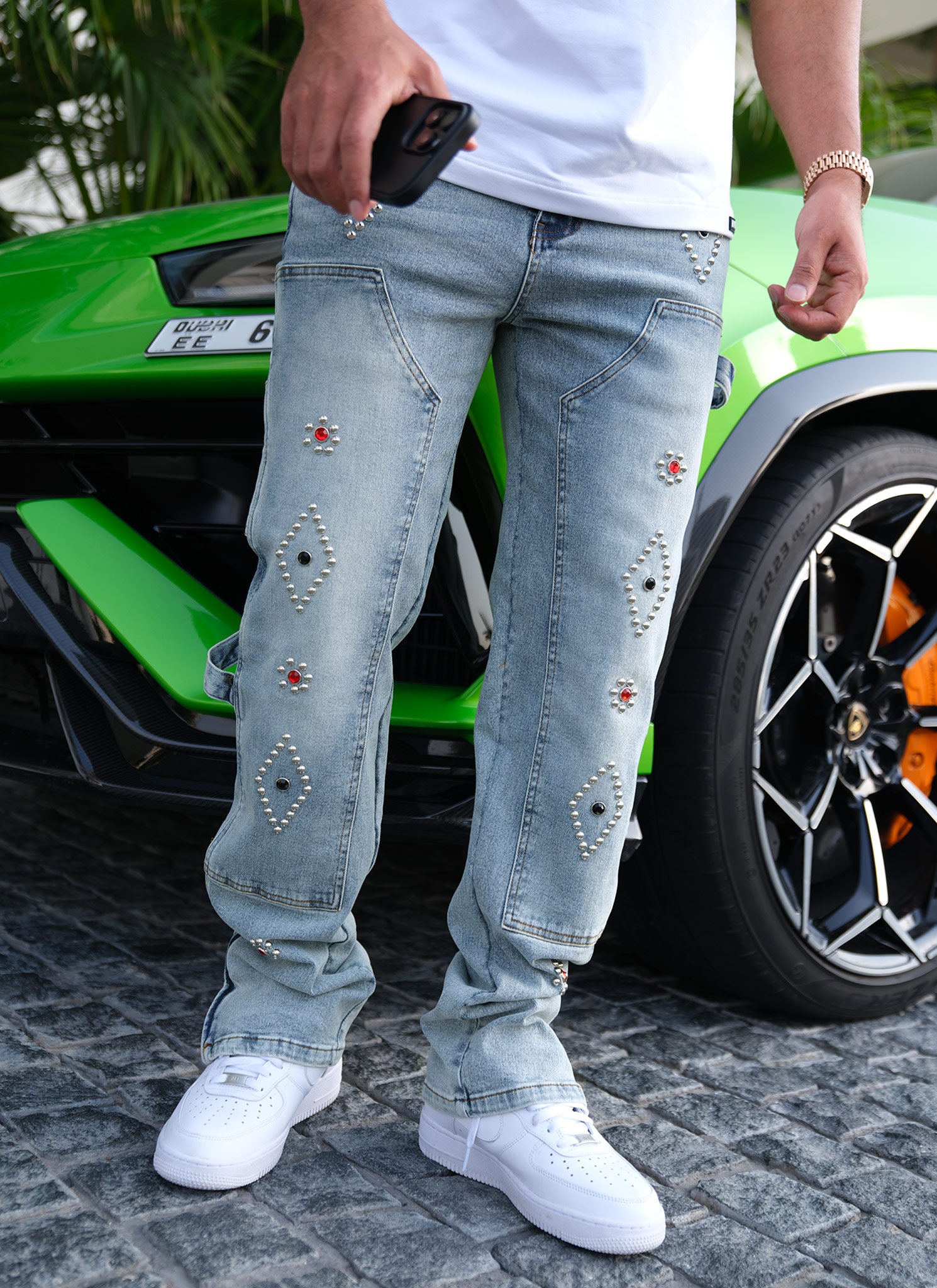 Vintage Carpenter Studded Jeans - Blue