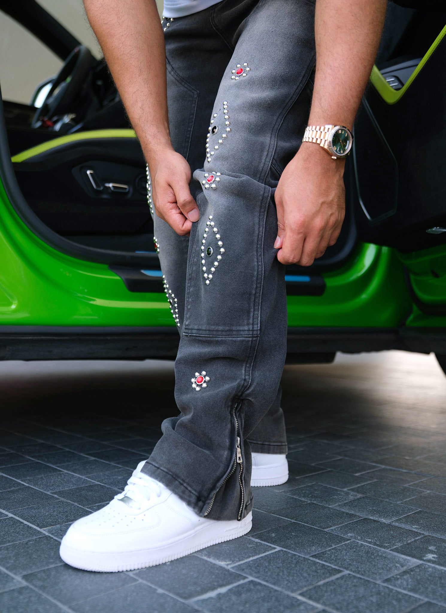 Vintage Carpenter Studded Jeans - Black
