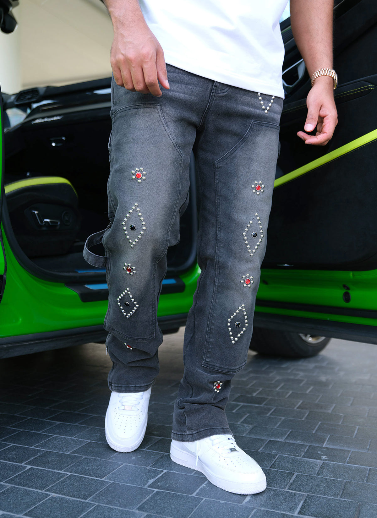 Vintage Carpenter Studded Jeans - Black