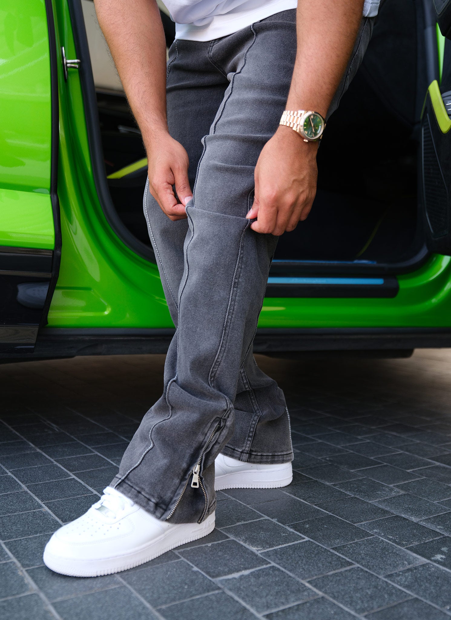 Vintage Pleat Jeans - Grey