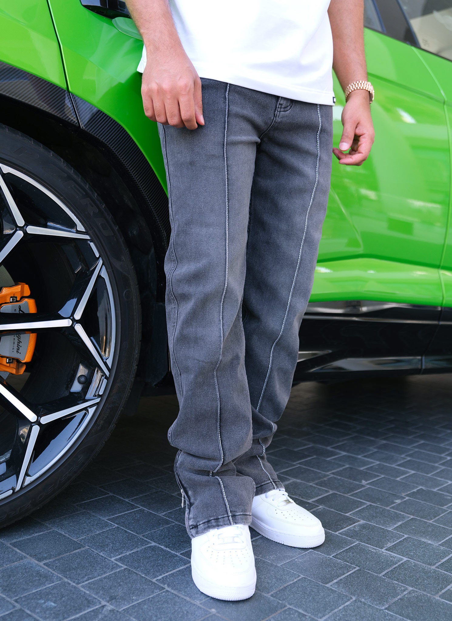 Vintage Pleat Jeans - Grey