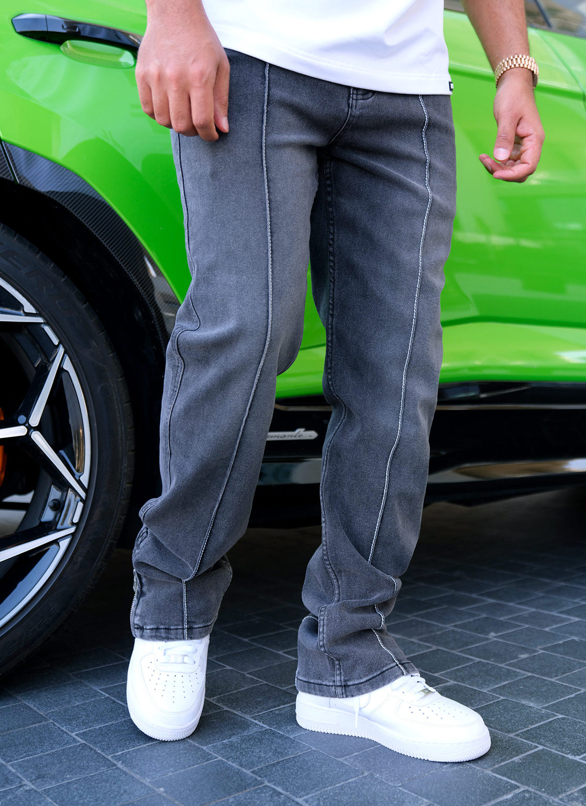 Vintage Pleat Jeans - Grey