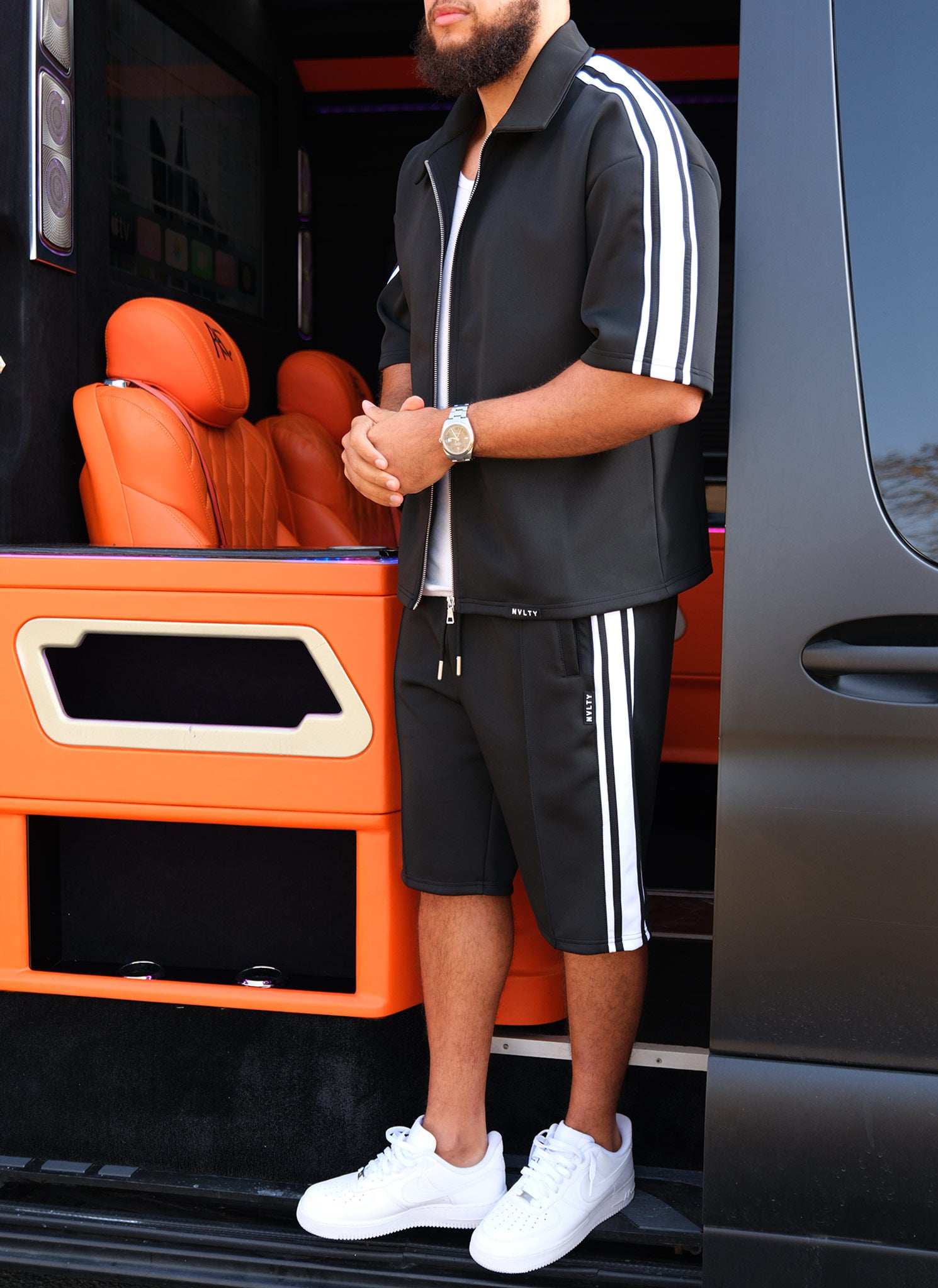 Panelled Luxe Track Shorts - Black