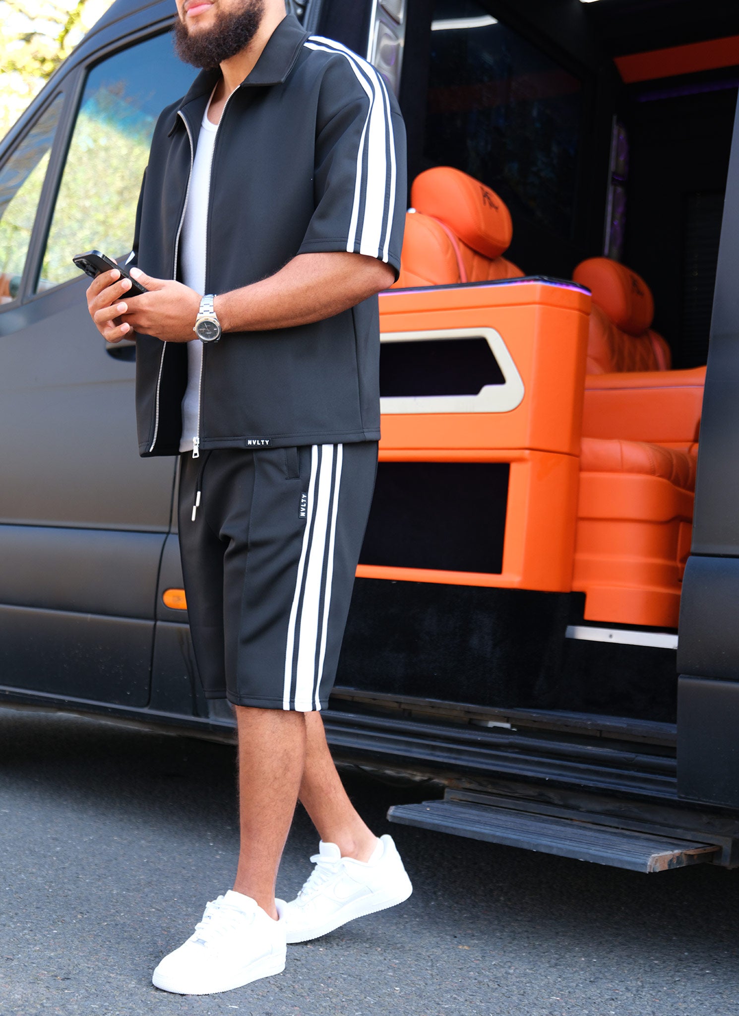 Panelled Luxe Track Shorts - Black