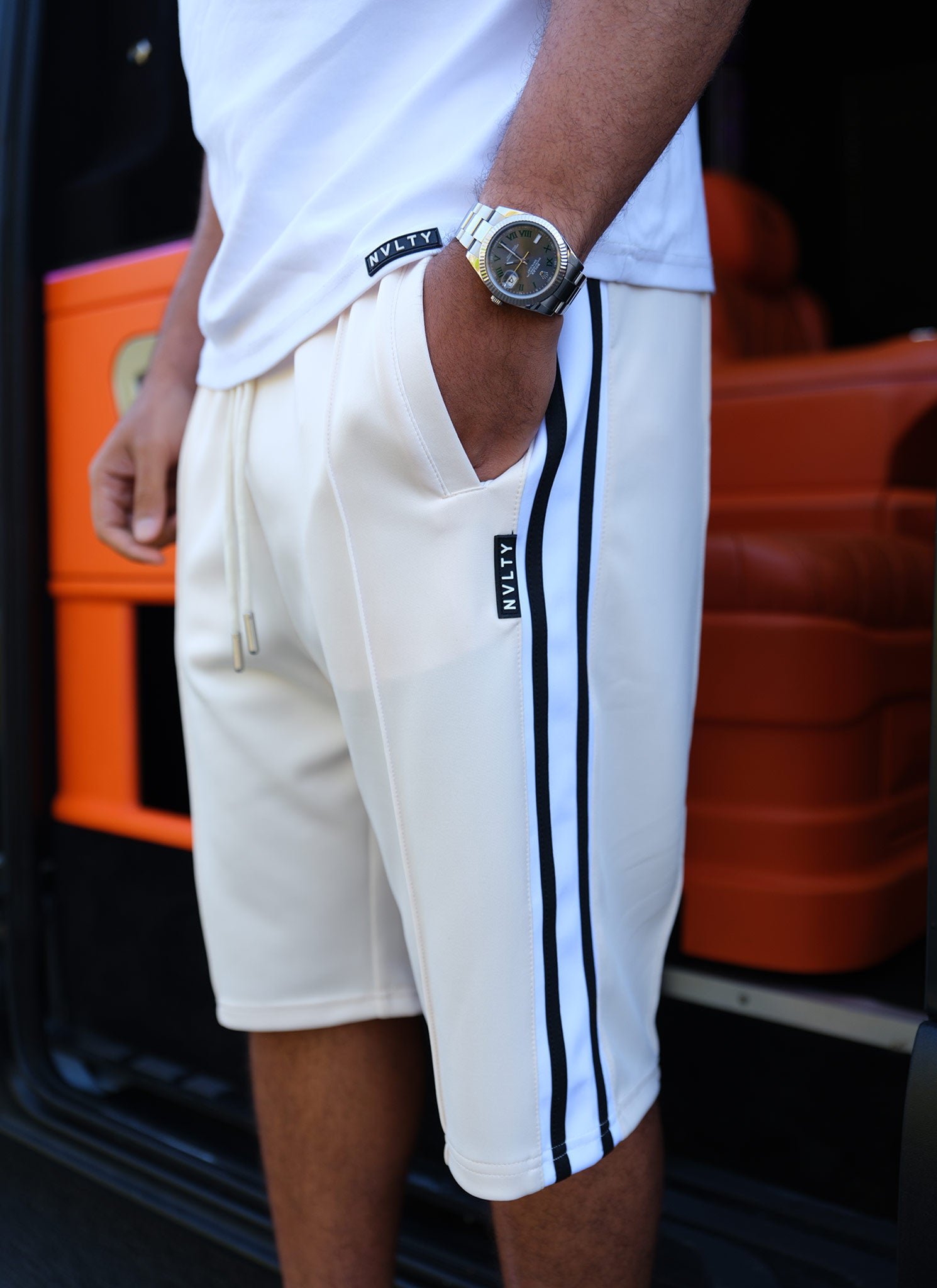 Panelled Luxe Track Shorts - Ivory