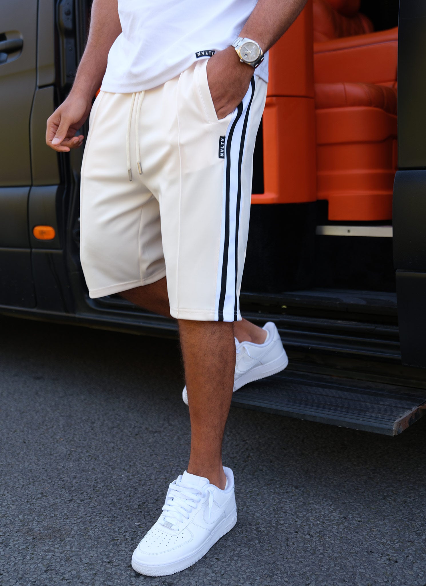 Panelled Luxe Track Shorts - Ivory