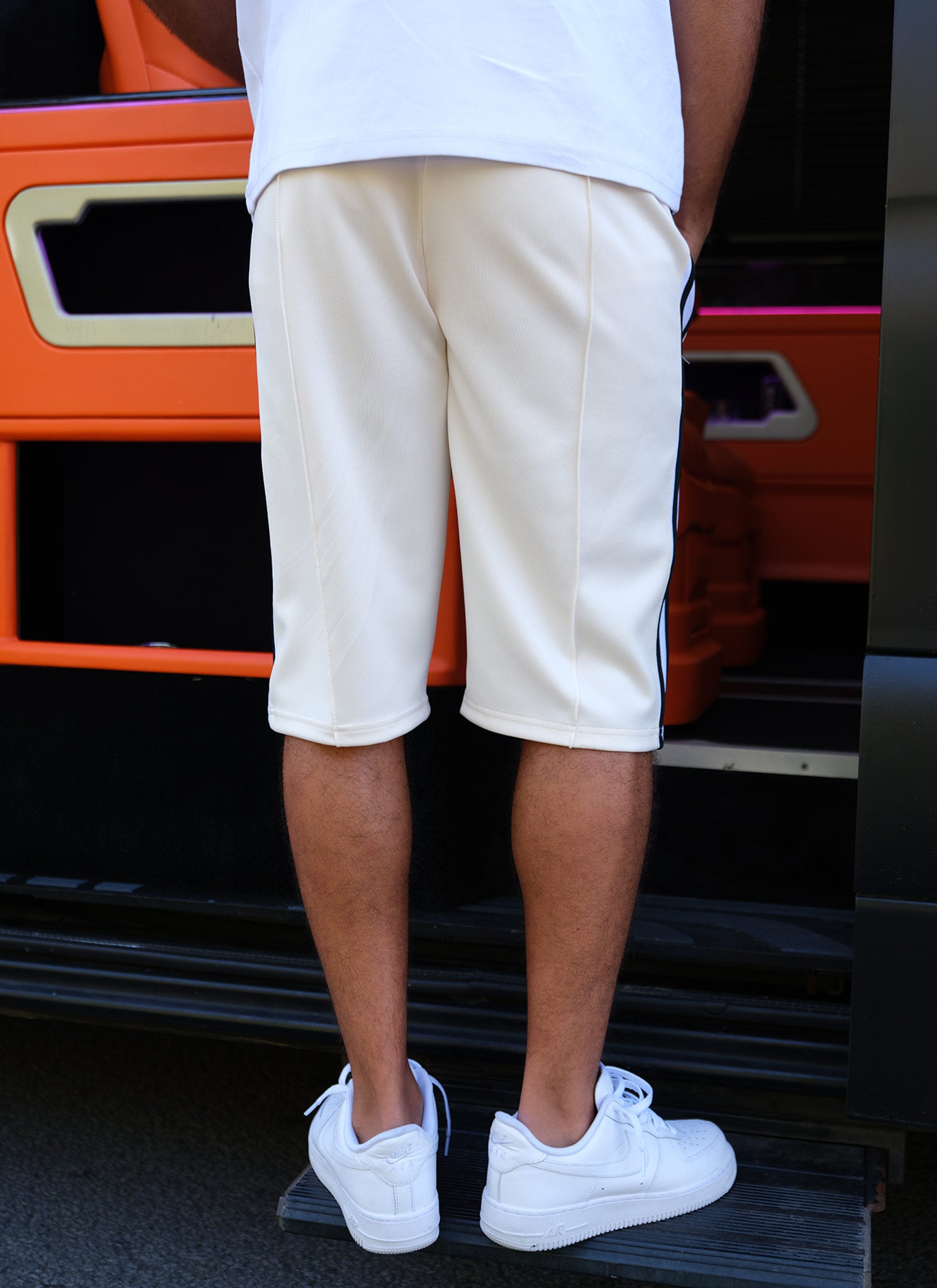 Panelled Luxe Track Shorts - Ivory