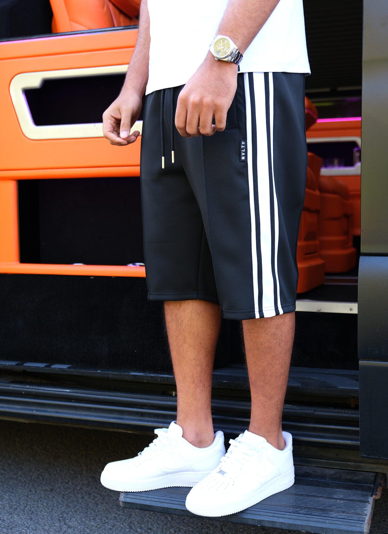 Panelled Luxe Track Shorts - Black