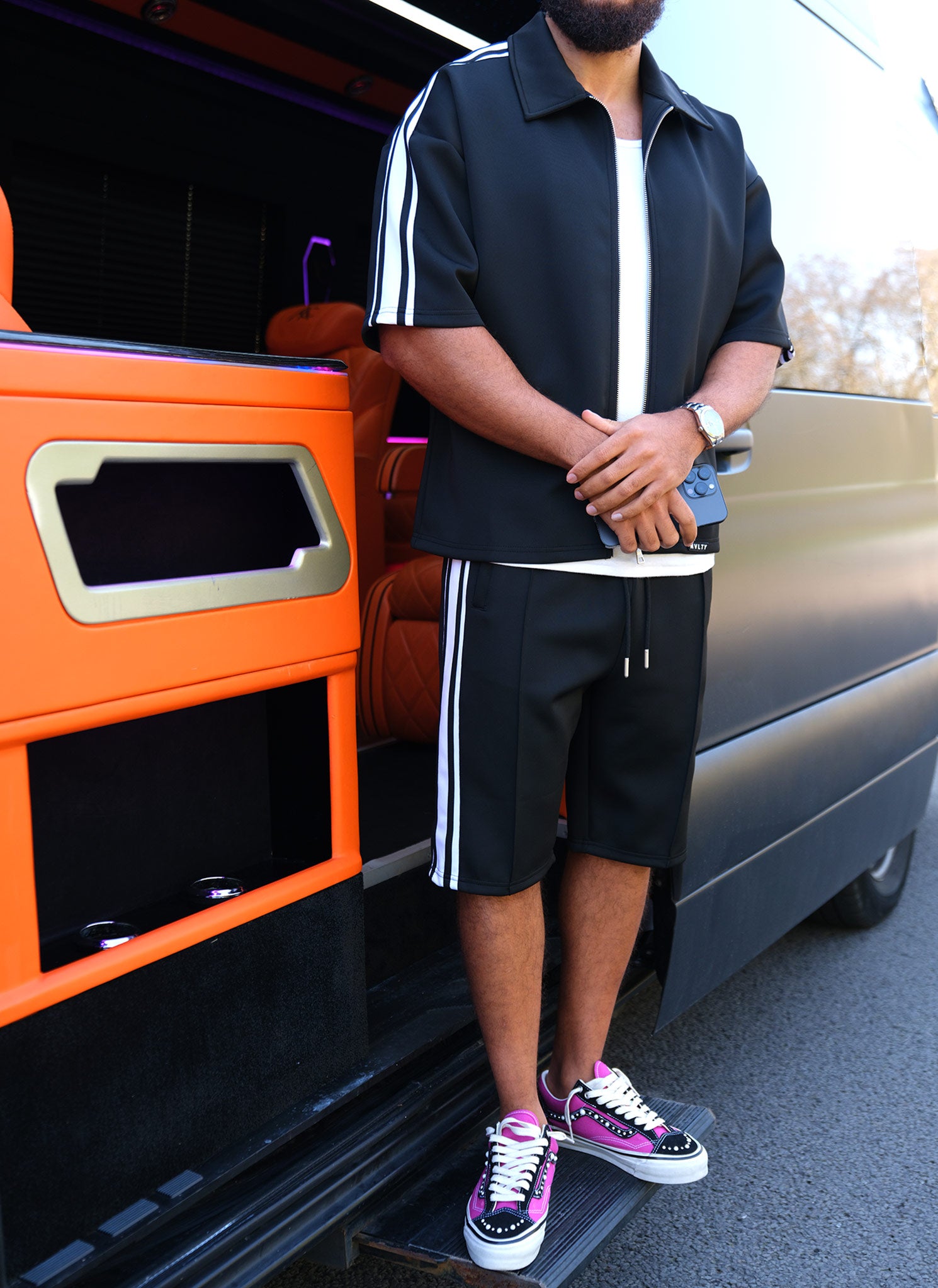 Panelled Luxe Track Shirt - Black