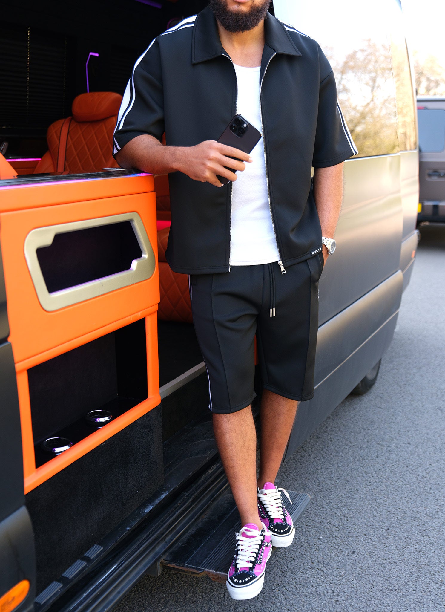 Panelled Luxe Track Shirt - Black