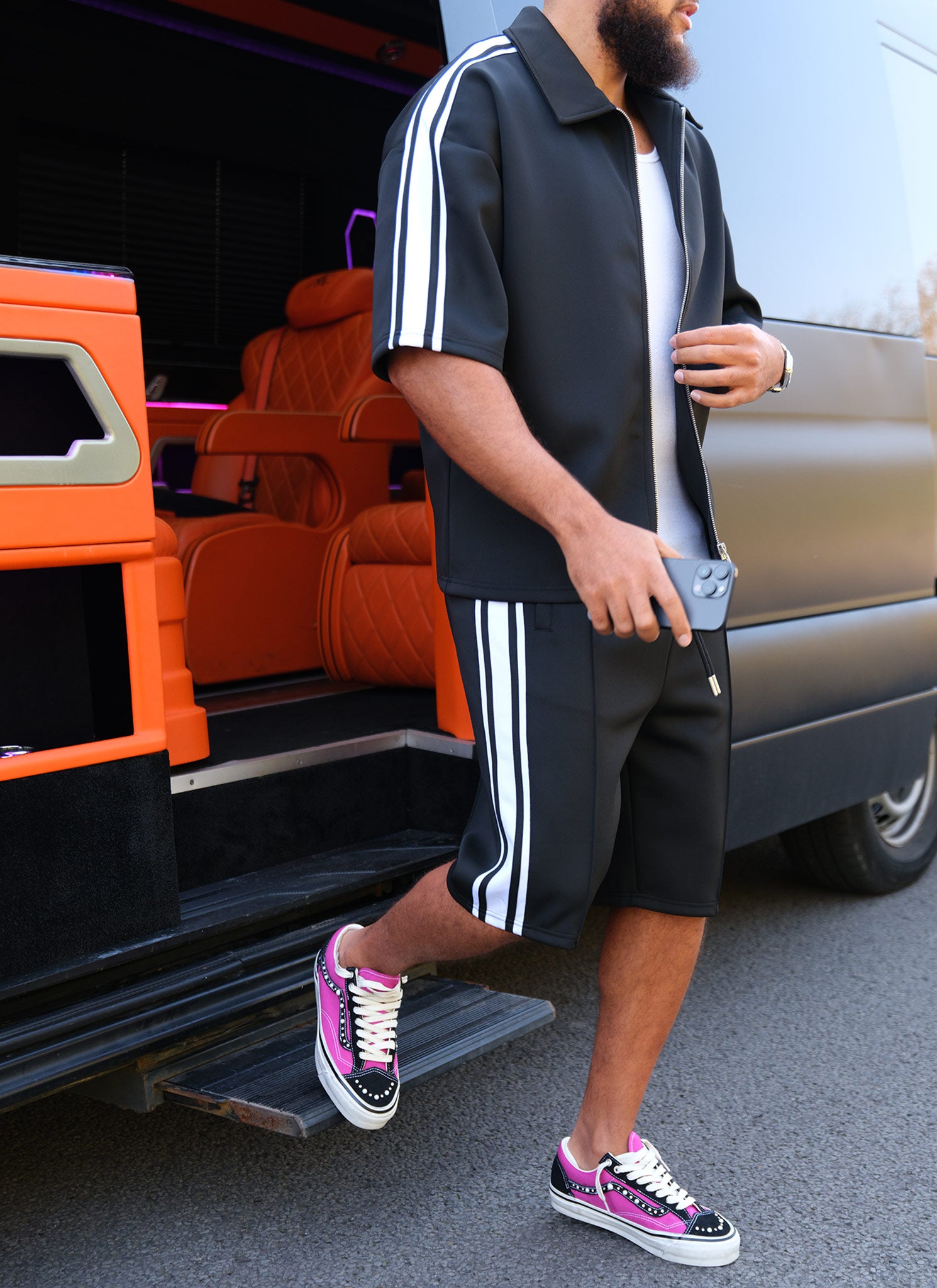 Panelled Luxe Track Shorts - Black