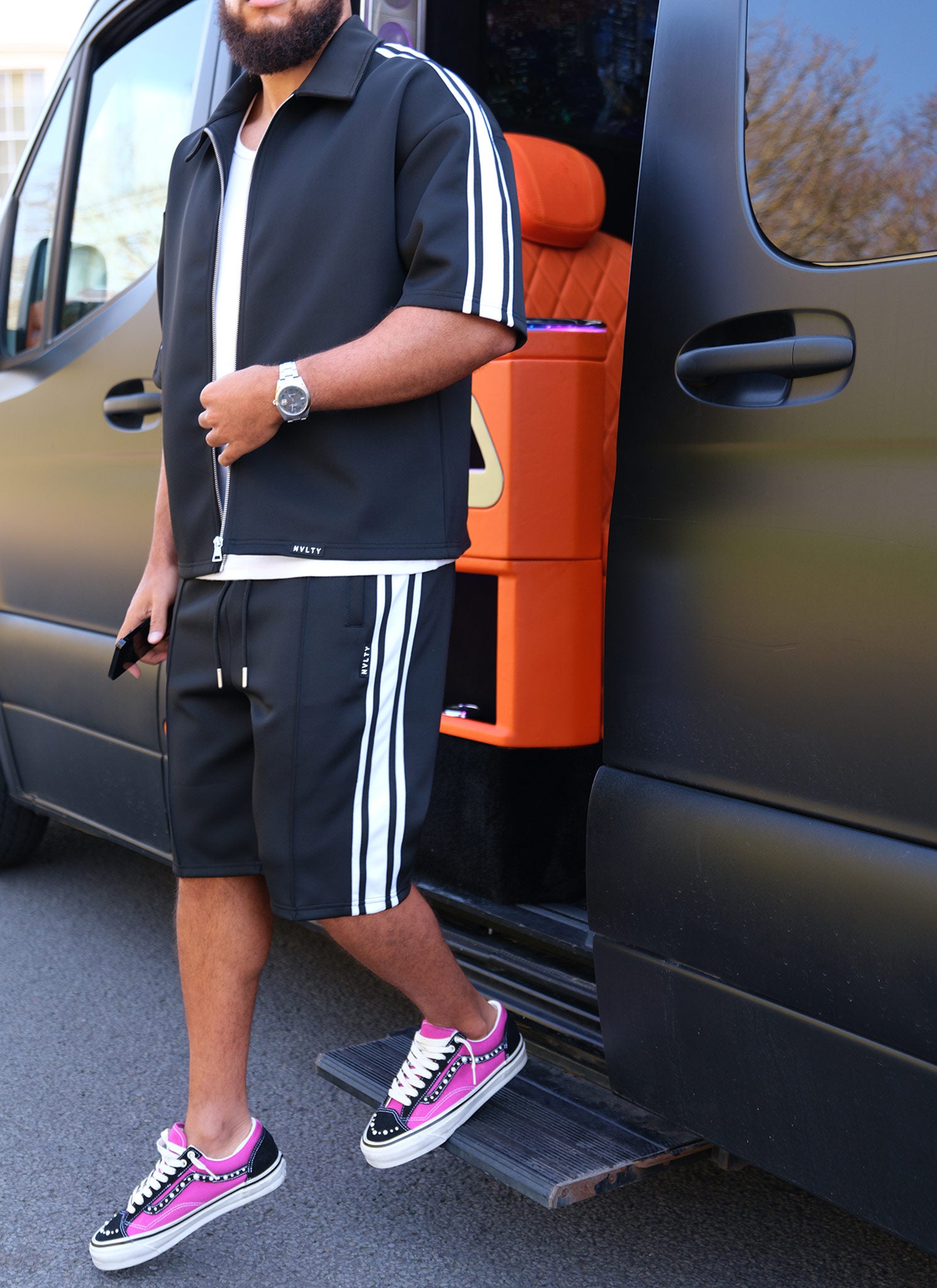 Panelled Luxe Track Shorts - Black