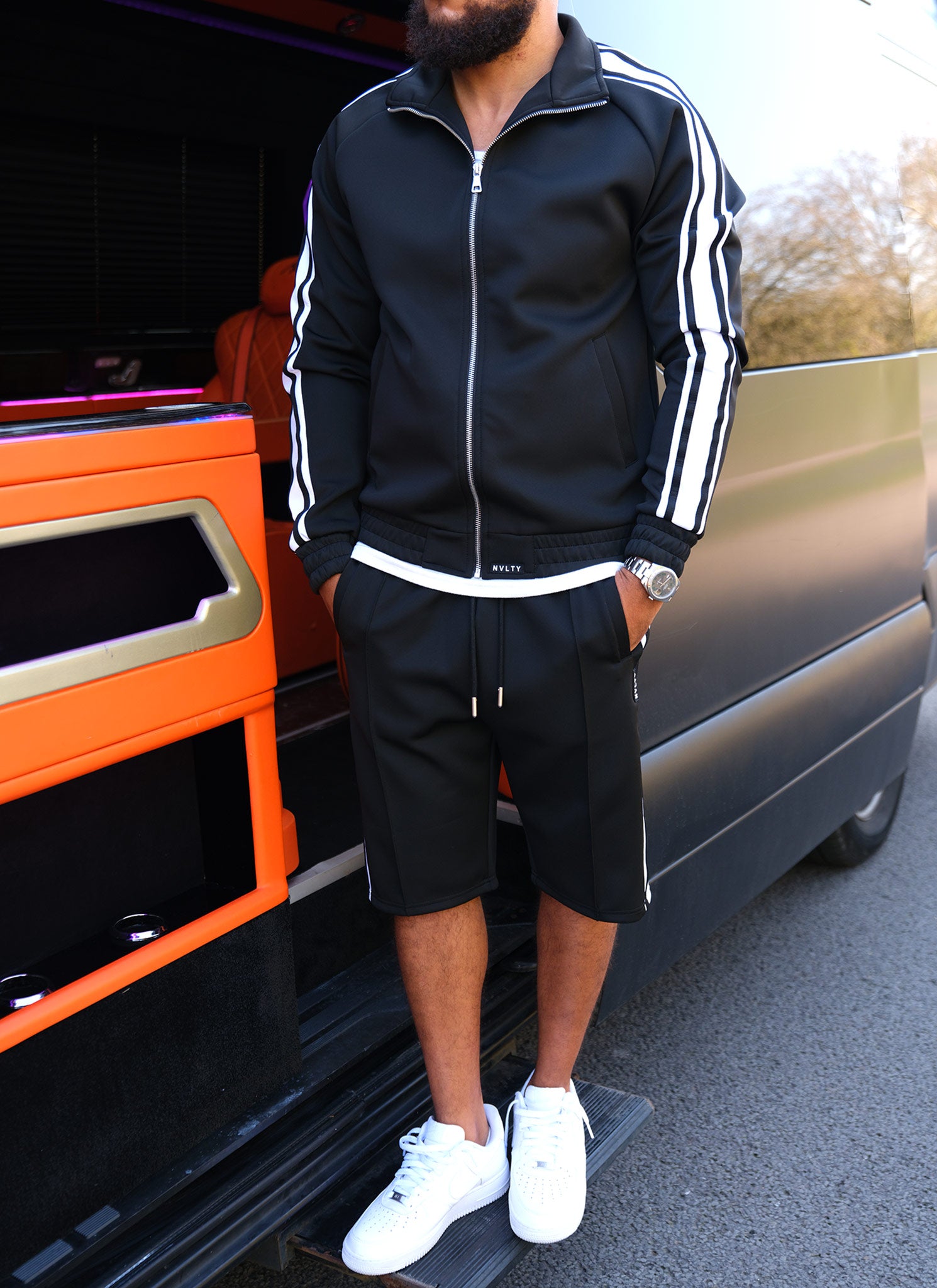 Panelled Luxe Track Shorts - Black